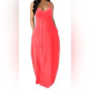 Vibrant Coral Maxi Dress